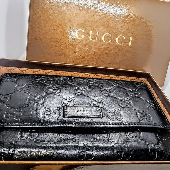 Gucci Guccissima Woman's Embossed Monogram Long Wallet - Black - Picture 1 of 15